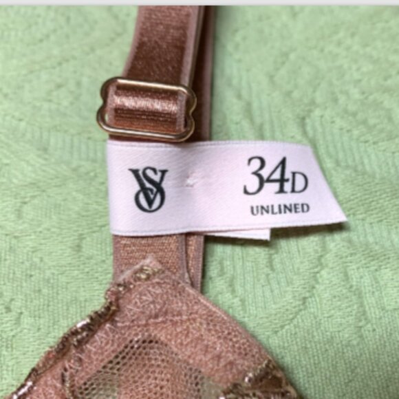 Victoria's Secret Very Sexy Stardust Embroidery Rose Gold Unlined Bra 34D Set - Picture 11 of 16